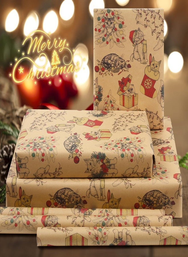 AircooL Cat Wrapping Paper for Christmas, 6 Folded Sheets 28 x 20 Inch Gift Wrap for Men, Women, Kids, Boys, Girls - Cats Wearing Christmas Hats Design for Xmas, Birthday, Baby Shower - Image 3